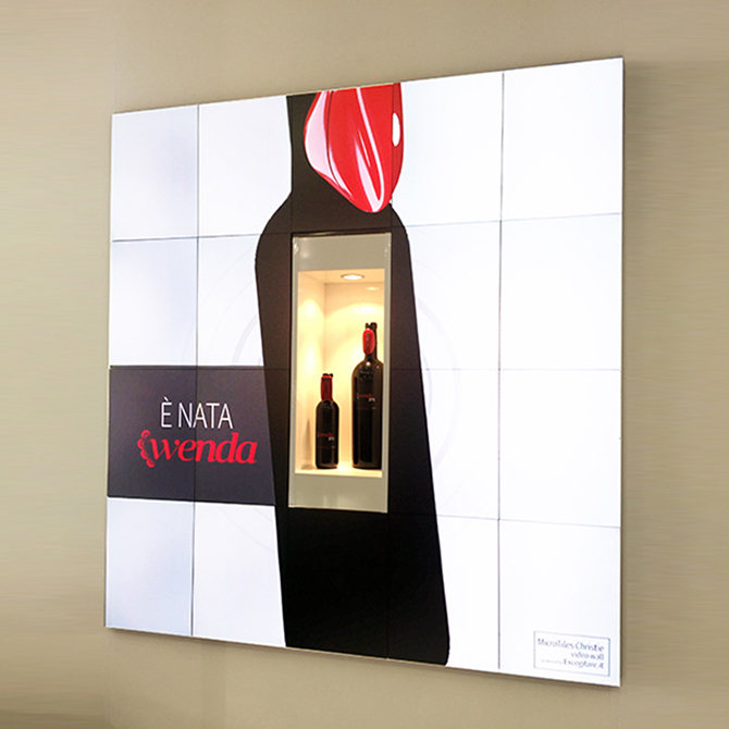 Detail of a MicroTiles™ touch video wall with showcase