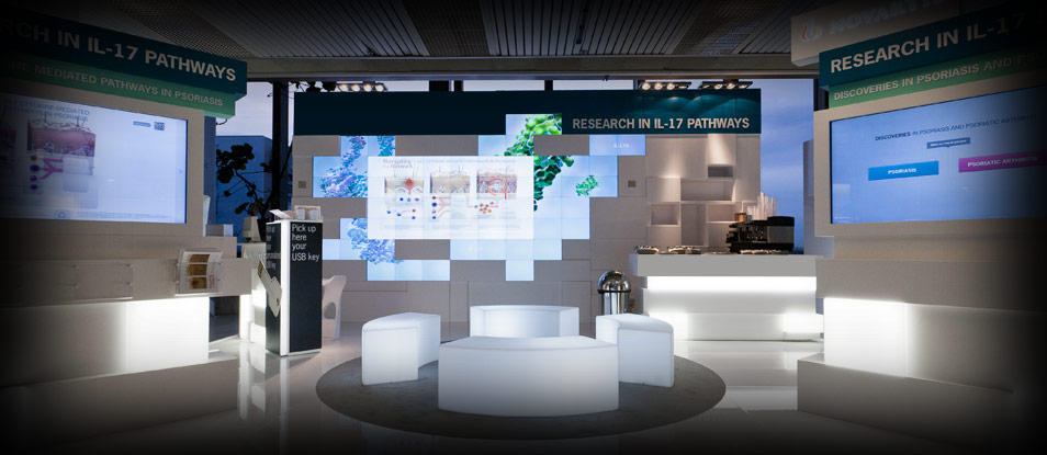 Video wall created by Excogitare for the stand of a major pharmaceutical firm, Prague